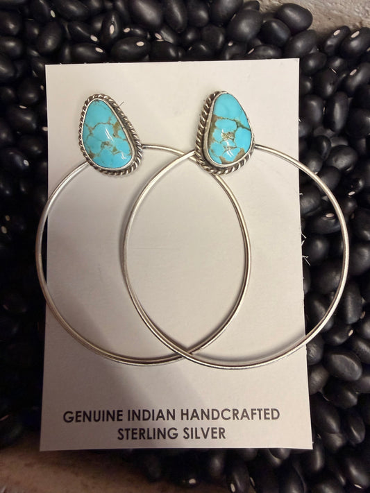 Genuine Turquoise Slab Stud with Hoop Earrings