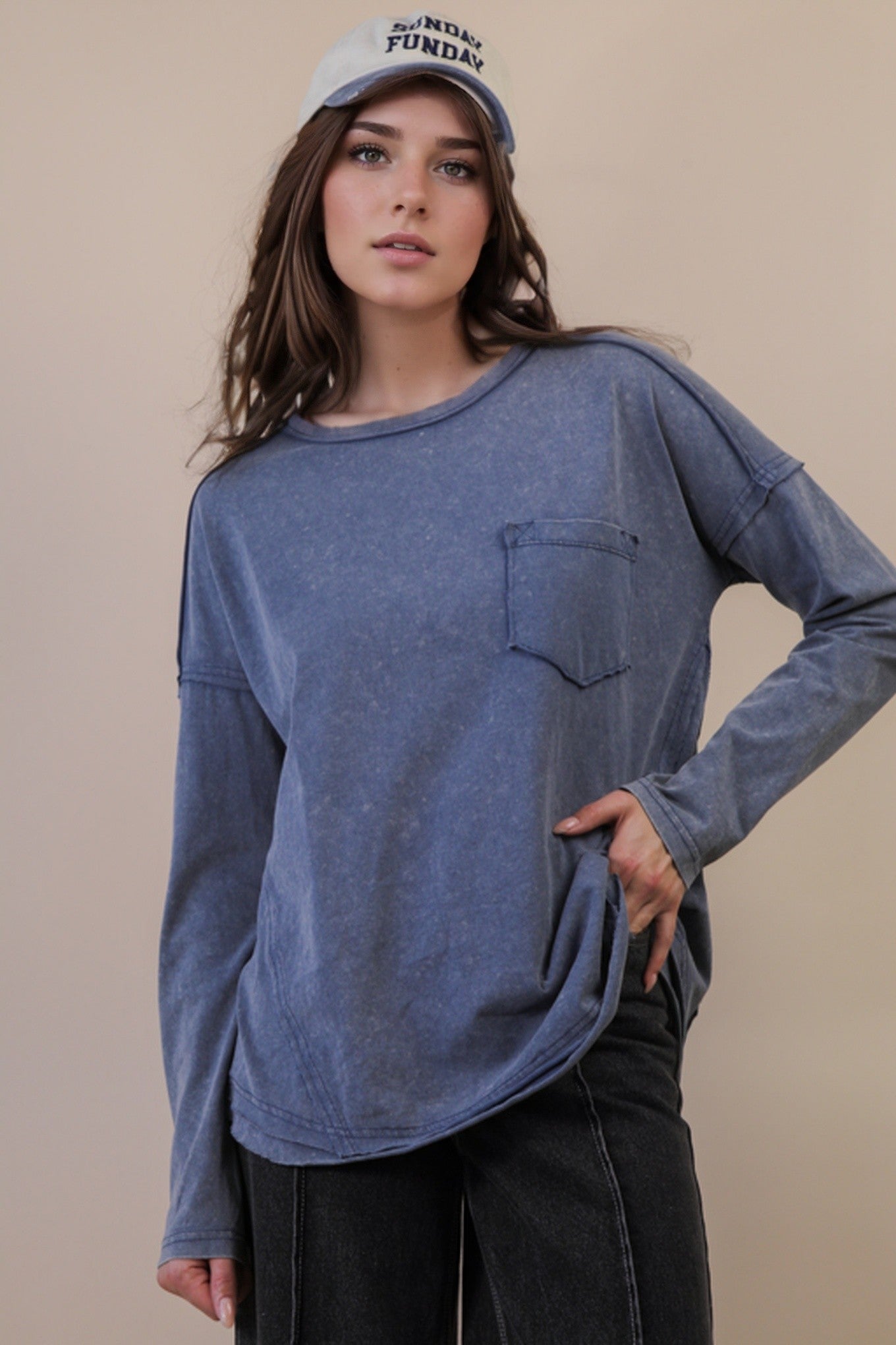 Plus Size Mineral Washed Casual Knit Top