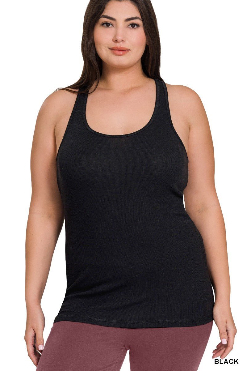 PLUS SIZE RACER BACK COTTON RIB TANK (3 Colors)