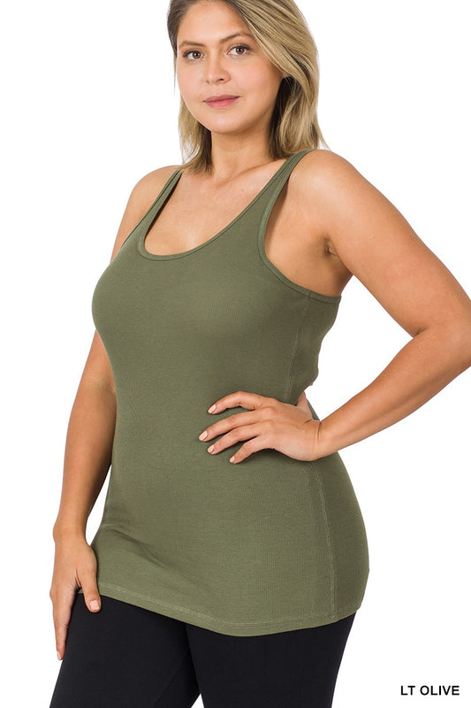 PLUS SIZE RACER BACK COTTON RIB TANK (3 Colors)