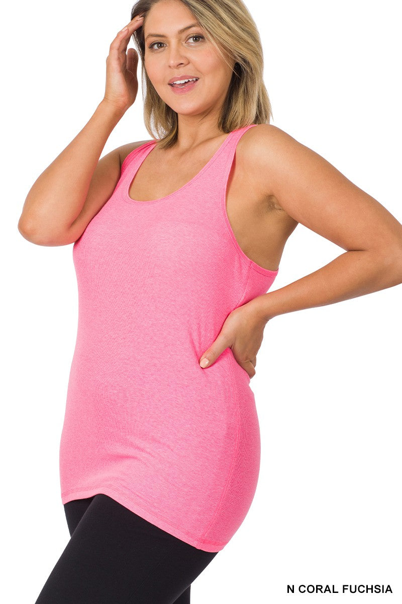 PLUS SIZE RACER BACK COTTON RIB TANK (3 Colors)