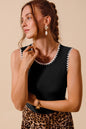 Rib Sleeveless Tank With Embroidery Detail