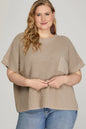PLUS - DROP SHOULDER SHORT SLEEVE SWEATER TOP WITH SIDE POCKET (2 Colors)