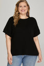 PLUS - DROP SHOULDER SHORT SLEEVE SWEATER TOP WITH SIDE POCKET (2 Colors)