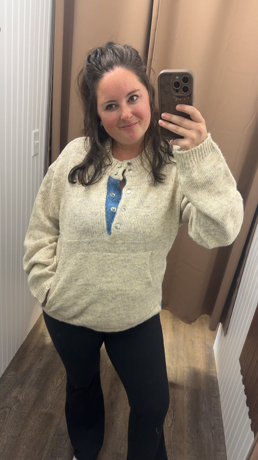 Two Tone Snap Collar Sweater