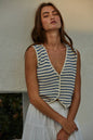 W1935 | Knit Sweater Cotton Striped Buttondown V-Neck Vest