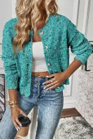 Aruba Blue Rhinestone Confetti Cardigan