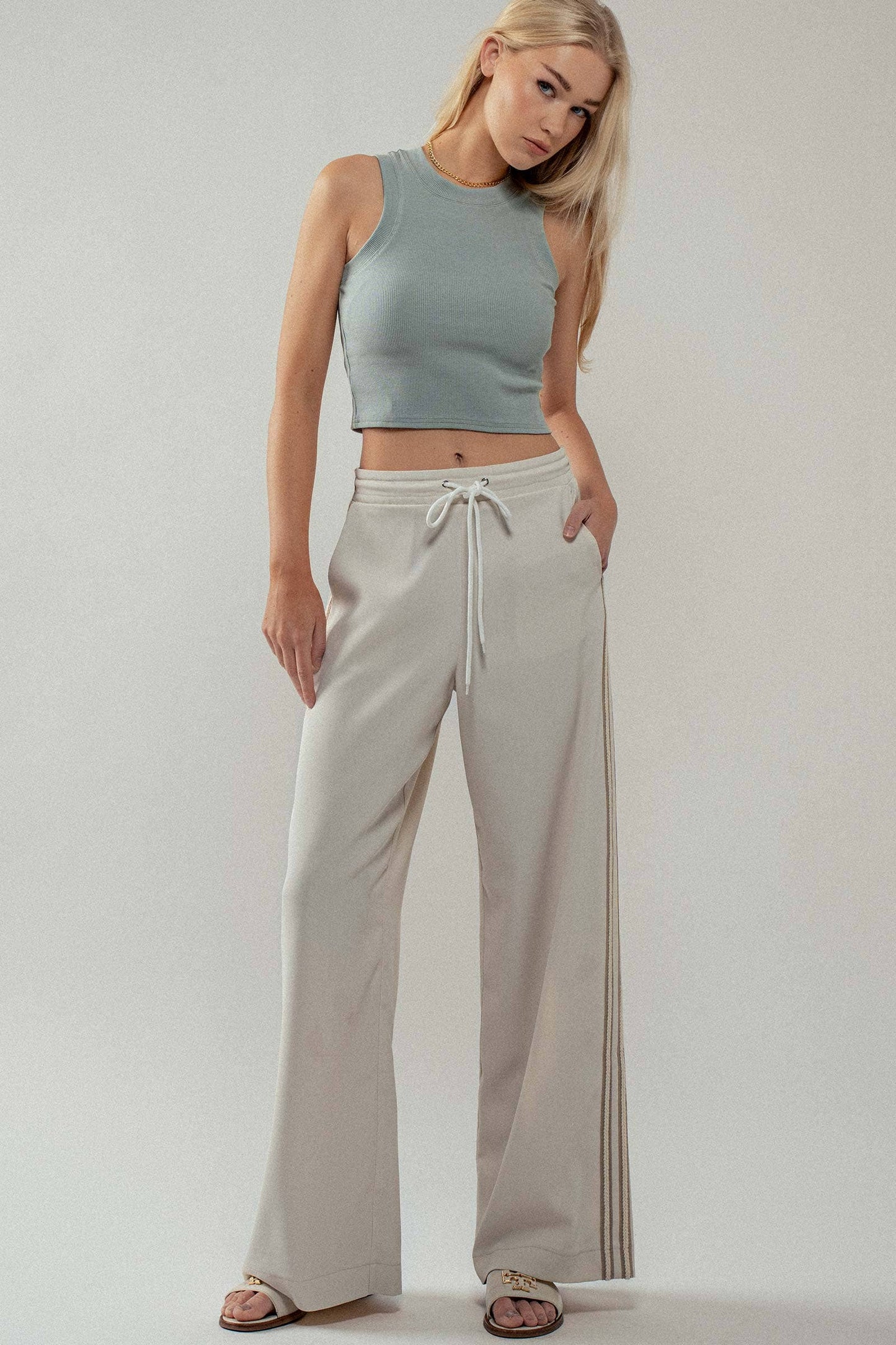 Wide Leg Drawstring Stripe Lounge Pants