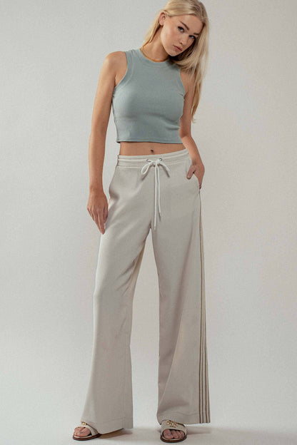 Wide Leg Drawstring Stripe Lounge Pants