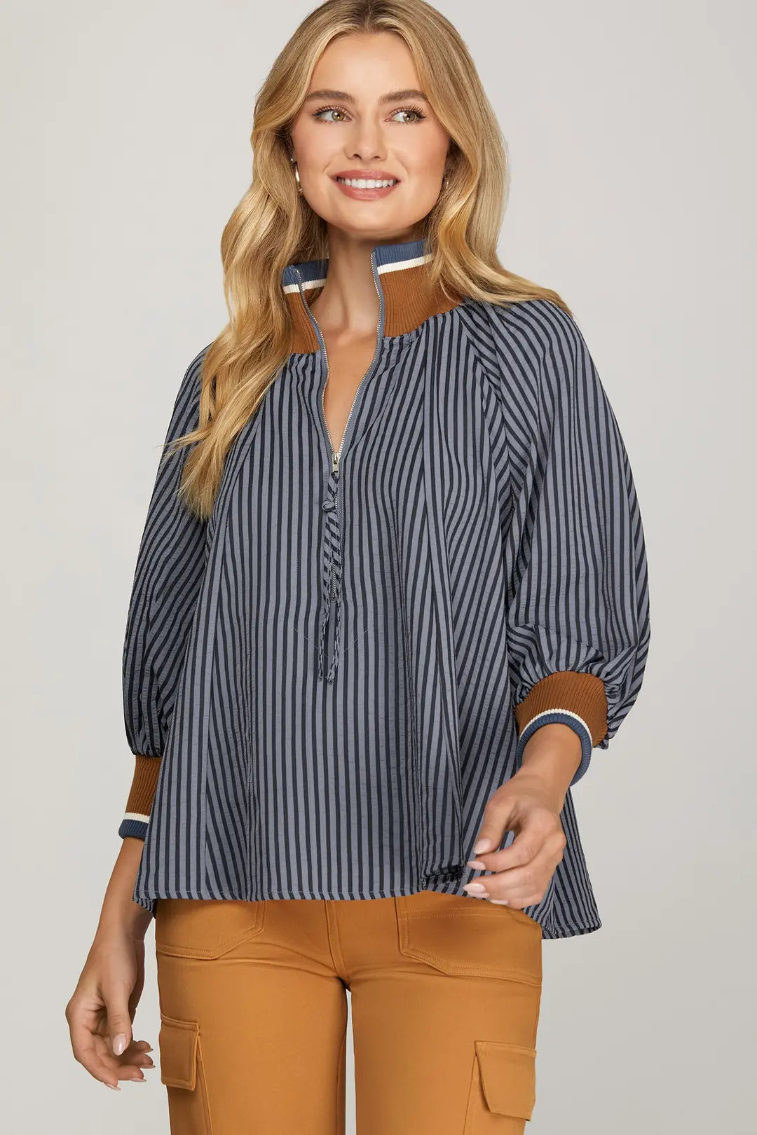The Harper Stripe Half-Zip Top