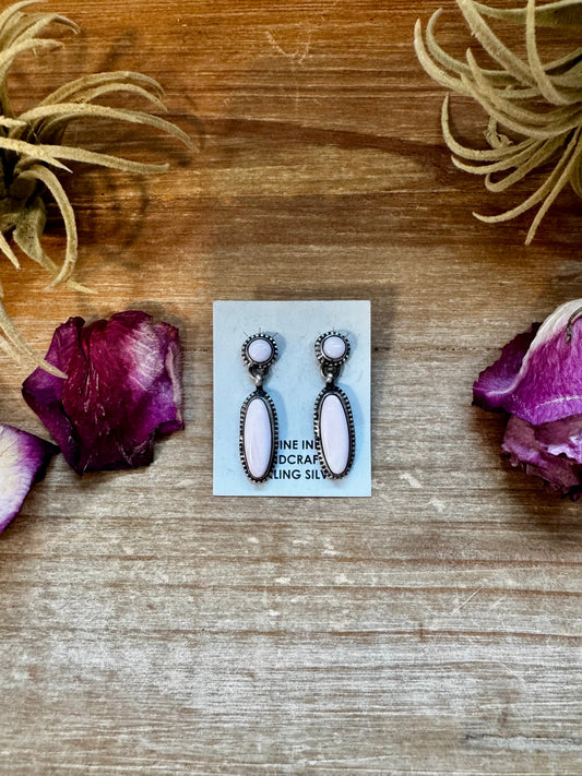 Pink Conch Dangle Earrings – Sterling Silver – Native Made by Marcella James