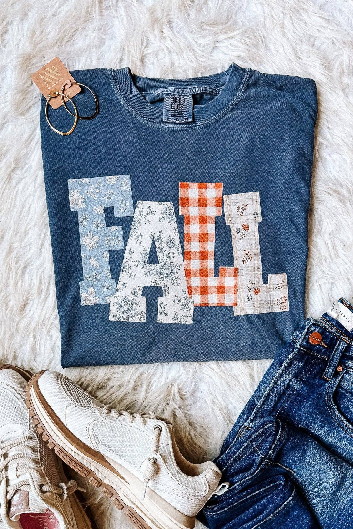 FALL Floral Patterns Graphic Tee - Denim