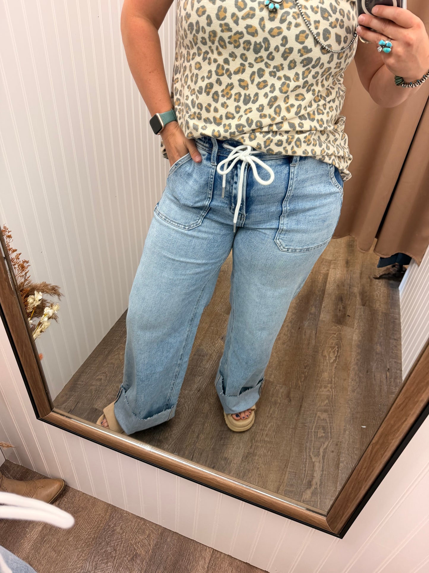Flying Monkey "Easy Days" Drawstring Wide Leg Jeans