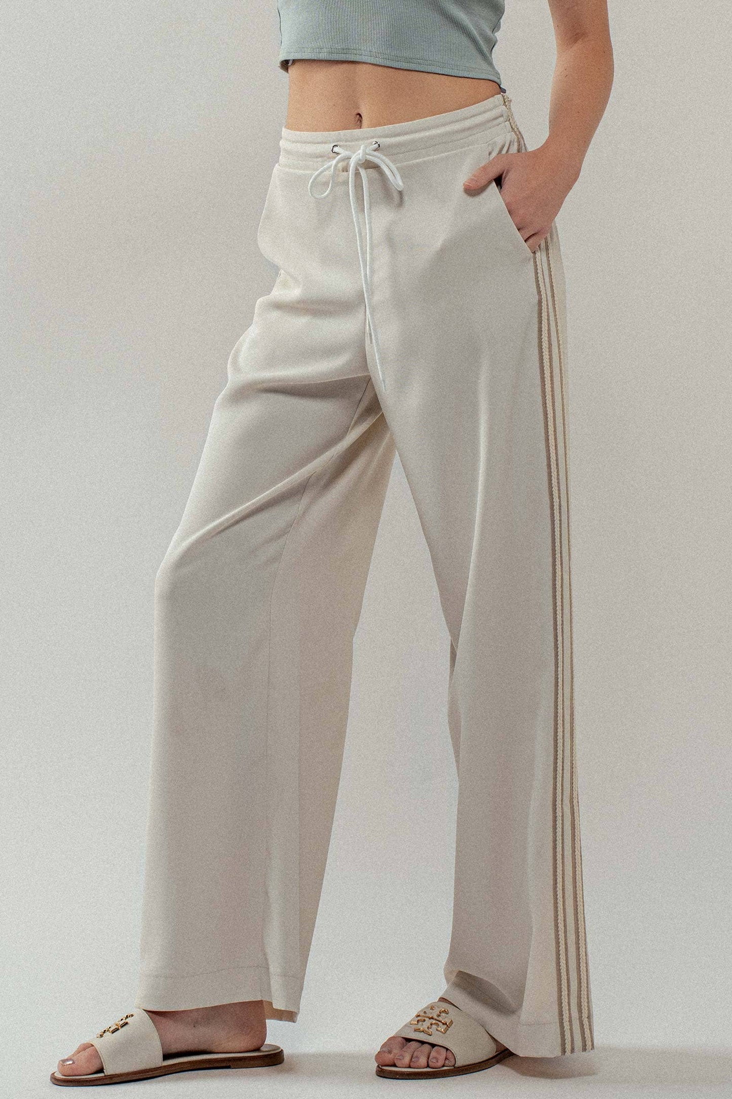 Wide Leg Drawstring Stripe Lounge Pants