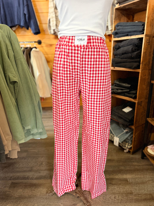 Striped Gingham Wide Leg Pants Red