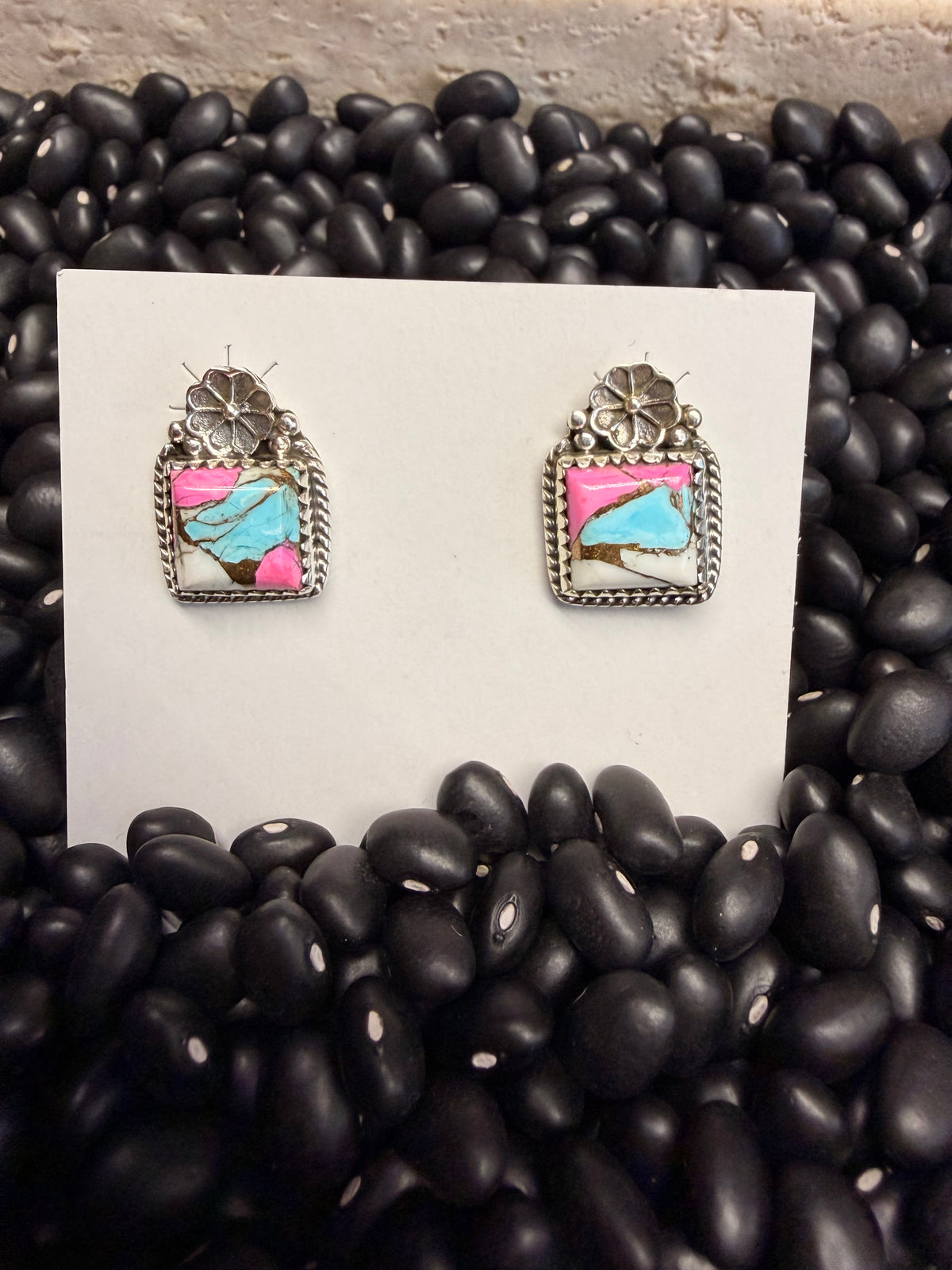 Cotton Candy Stud Earring with Flower Detail