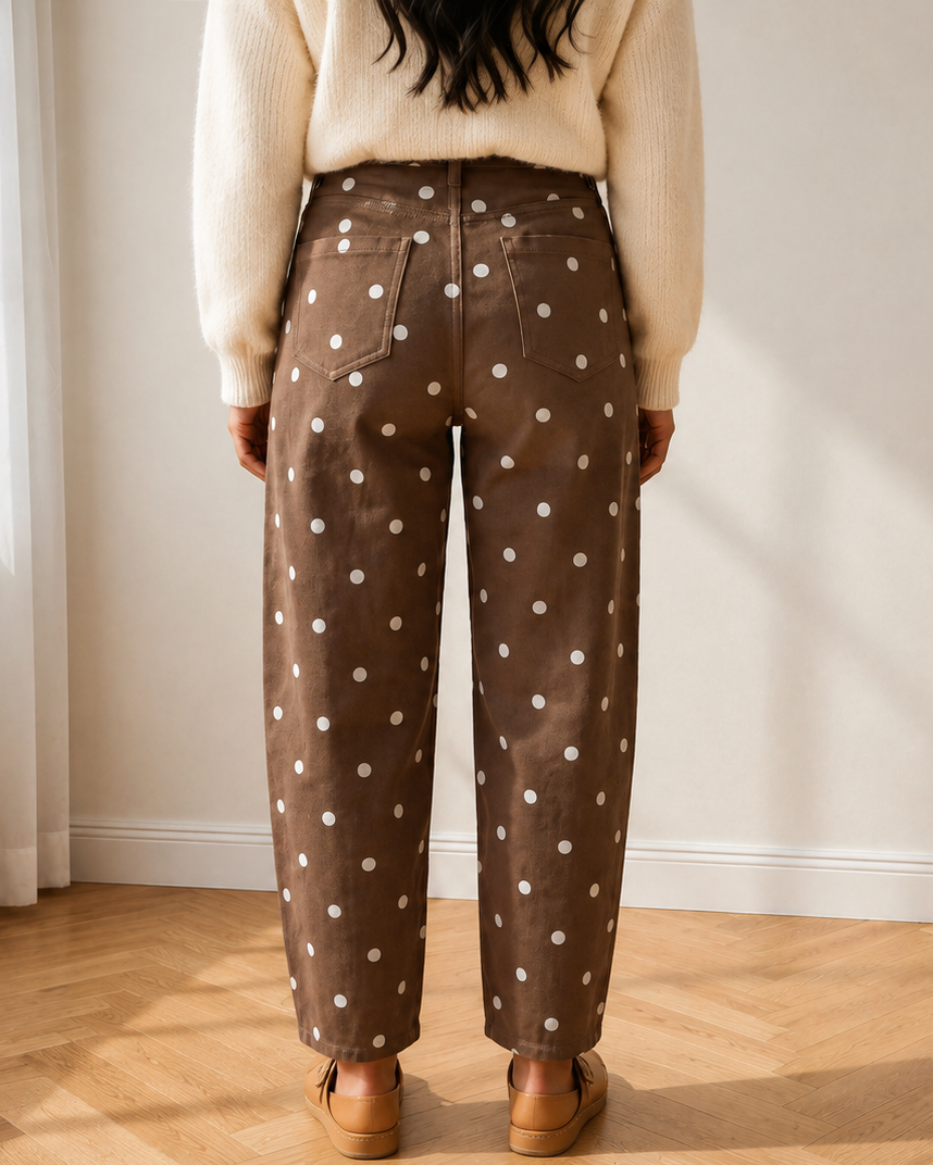 Polka Dot Barrel Jeans | High Rise Denim