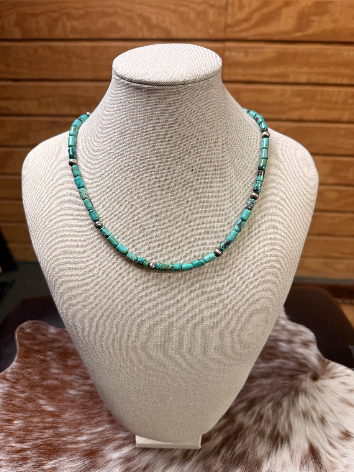 Turquoise & Sterling Silver Tube Bead Necklace