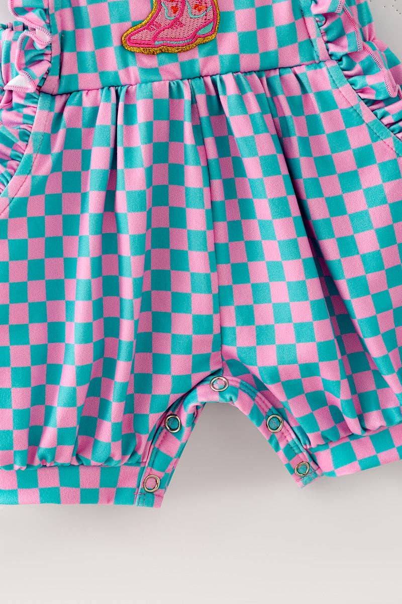 Pink & Blue checkered baby romper with pockets