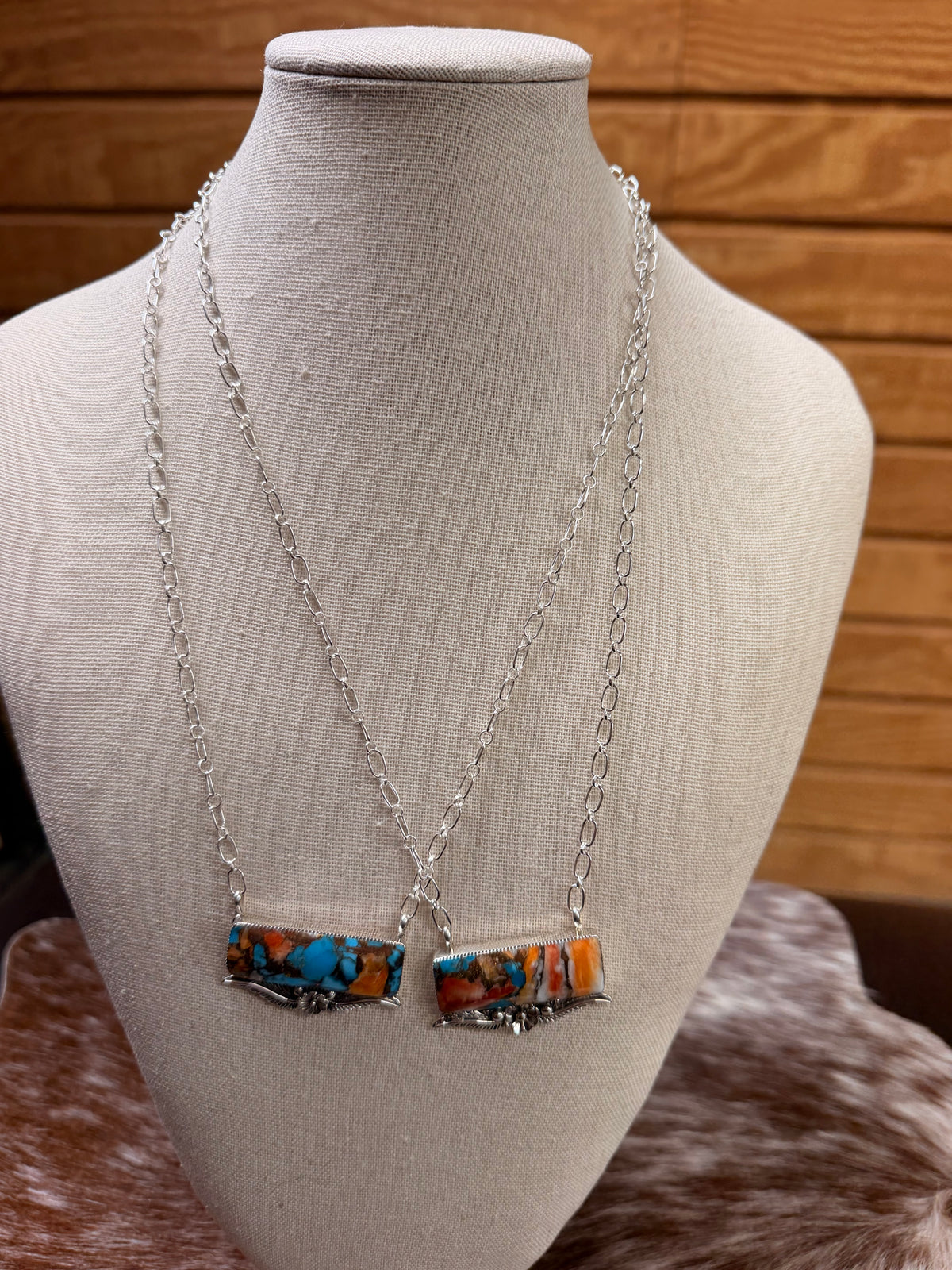 Gregg Yazzie l Bronze Infused Dyed Kingman Bar Necklace