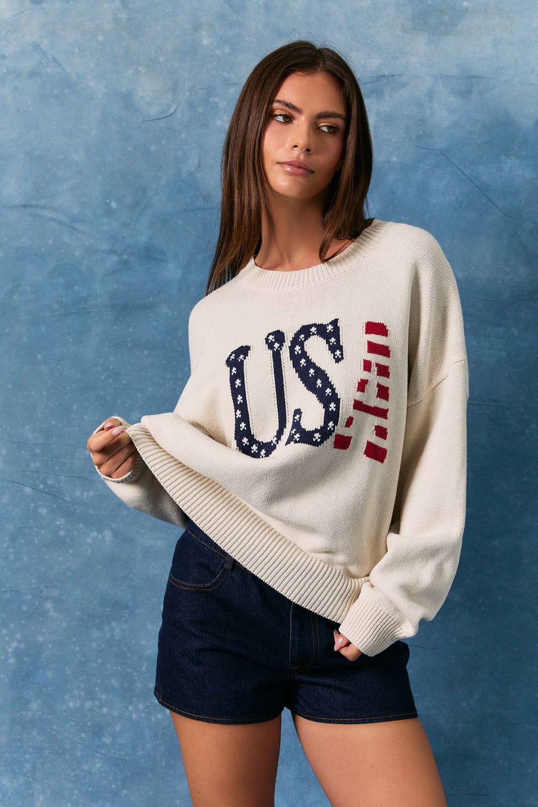 LONG SLEEVE CREW NECK "USA" SWEATER