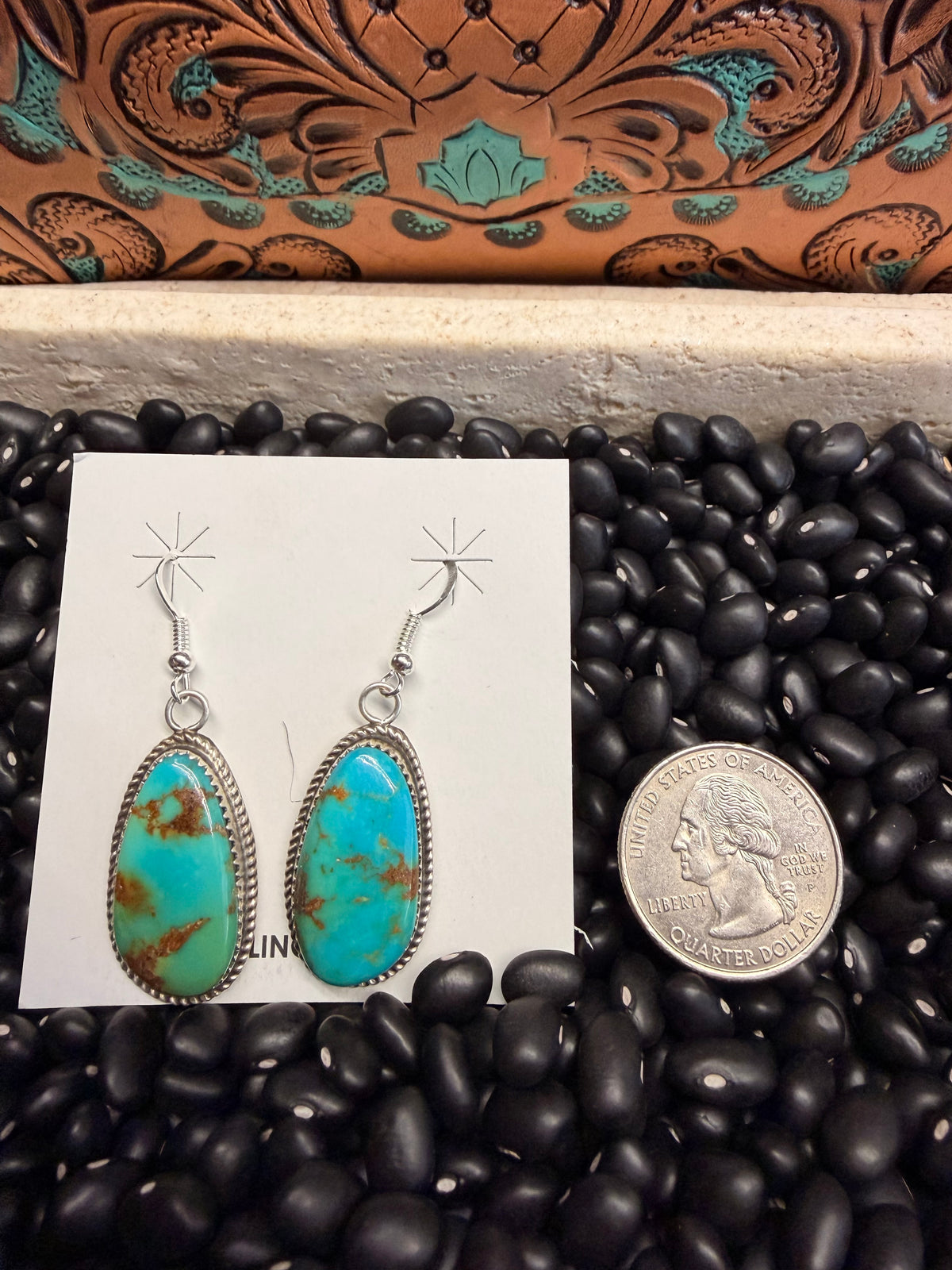 Kingman Turq. Slab Threader Earrings