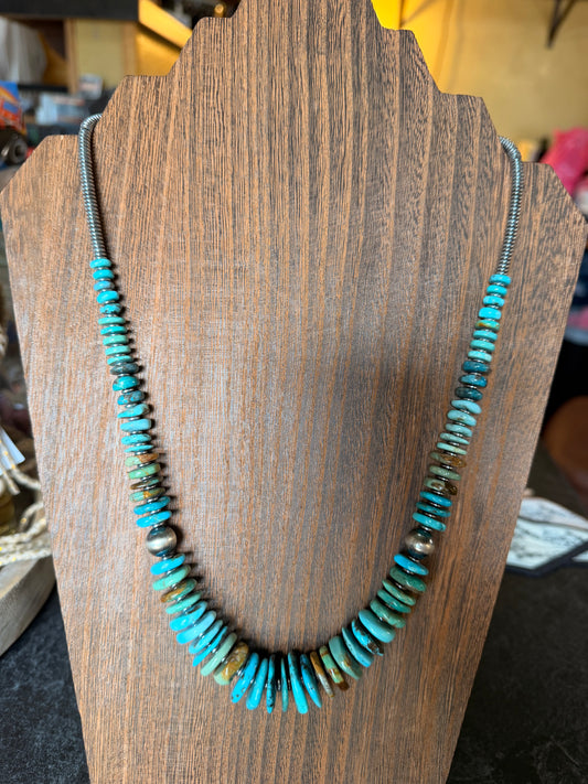 23 inch Graduated Tri-Color Turquoise Statement Necklace