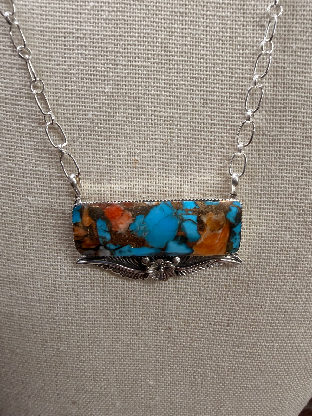Gregg Yazzie l Bronze Infused Dyed Kingman Bar Necklace