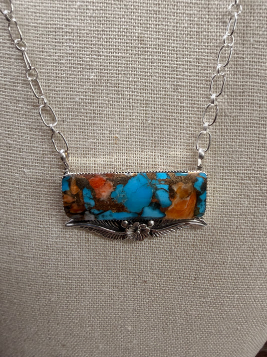 Gregg Yazzie l Bronze Infused Dyed Kingman Bar Necklace