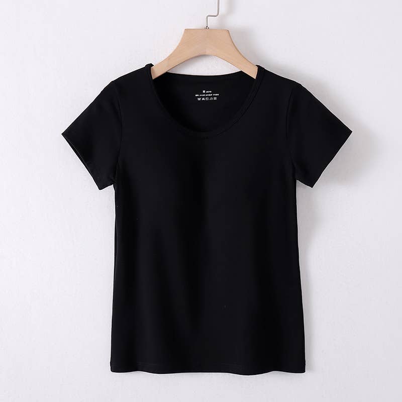 Built-in bra short sleeve crewneck tee top