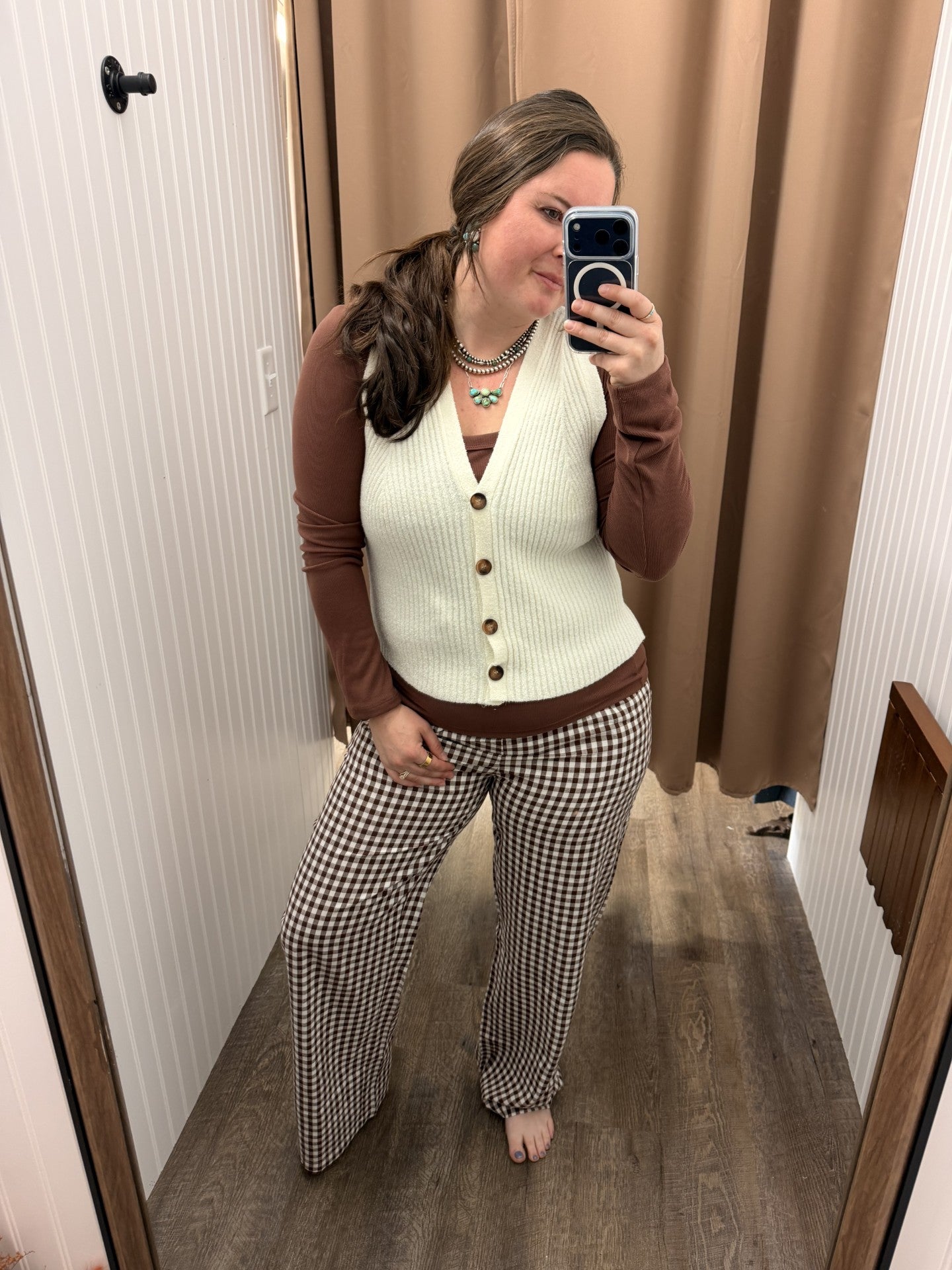 Striped Gingham Wide Leg Pants