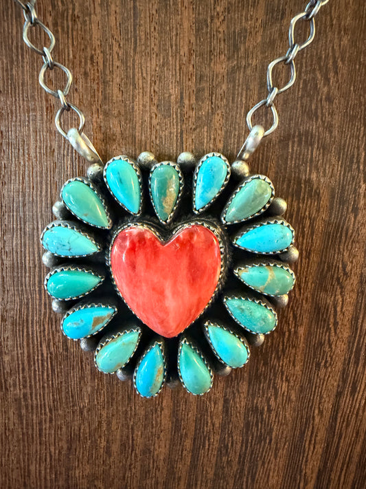 TSmith Turquoise and Spiny Heart Necklace