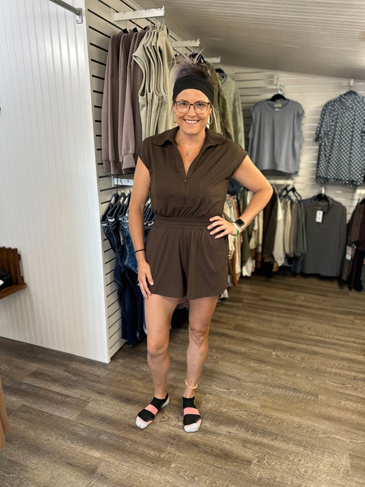 Butter Soft Short Sleeve Quarter Zip Romper