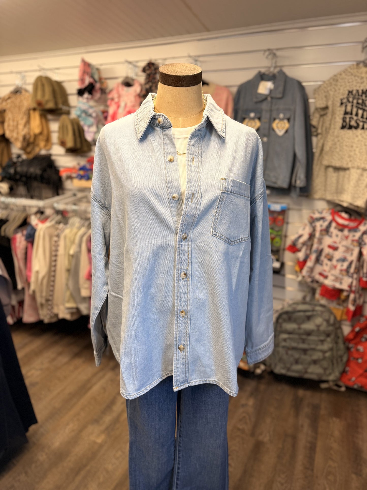 Light Wash Denim Button-Up Shirt