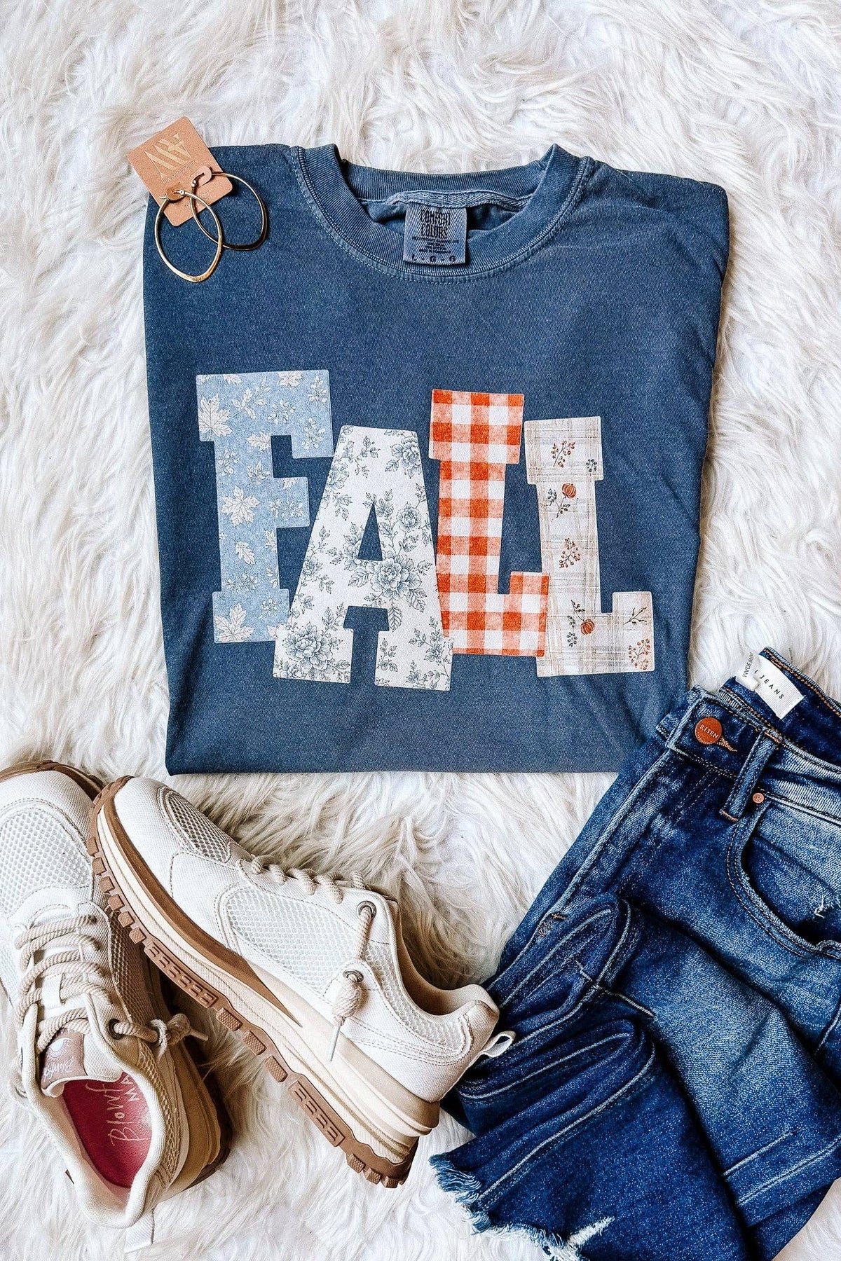 FALL Floral Patterns Graphic Tee - Denim