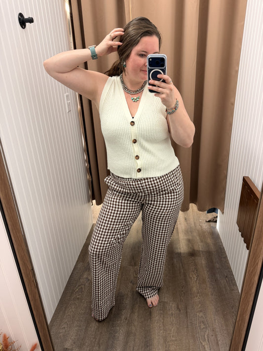 Striped Gingham Wide Leg Pants