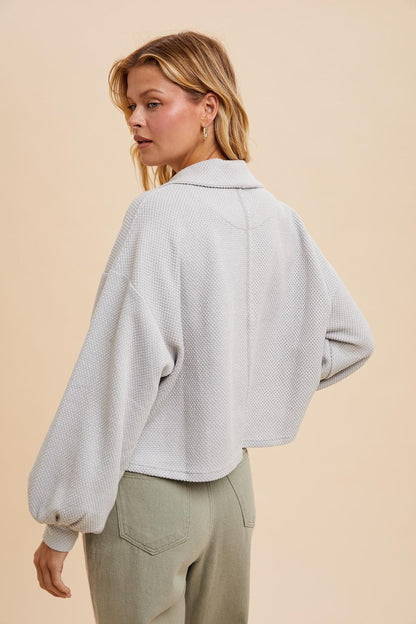 Cotton Thermal Cropped Half Zip Pullover