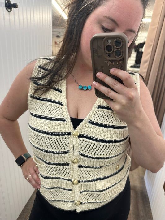 Cream/Navy Knit Vest