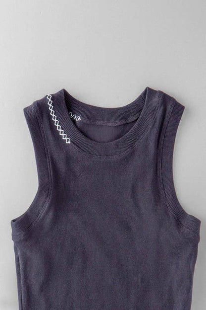 Zigzag Stitch Detail Ribbed Layering Tank Top