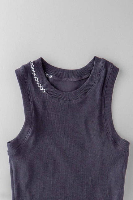 Zigzag Stitch Detail Ribbed Layering Tank Top