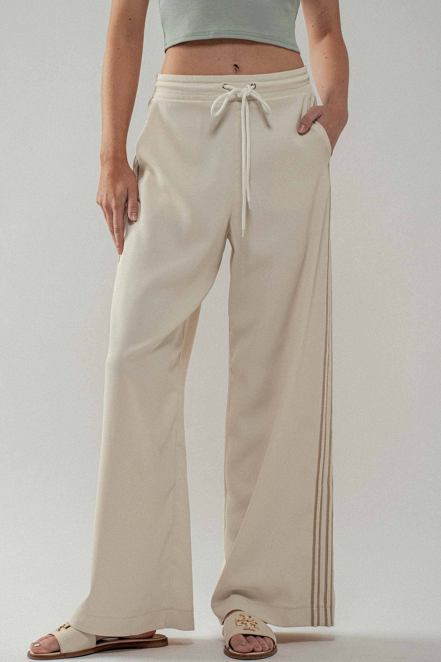 Wide Leg Drawstring Stripe Lounge Pants