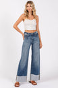 HIGH RISE STRETCH WIDE LEG W/ CUFFED HEM JEANS