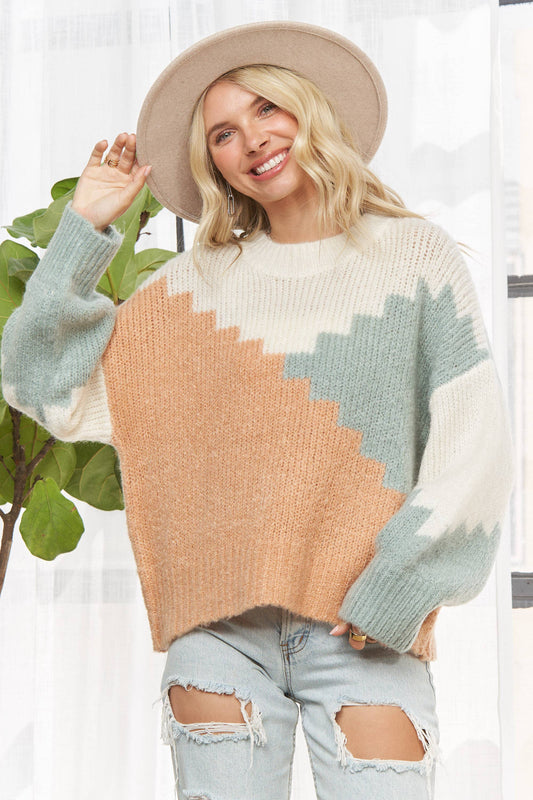 COLORBLOCK ZIGZAG KNIT SWEATER