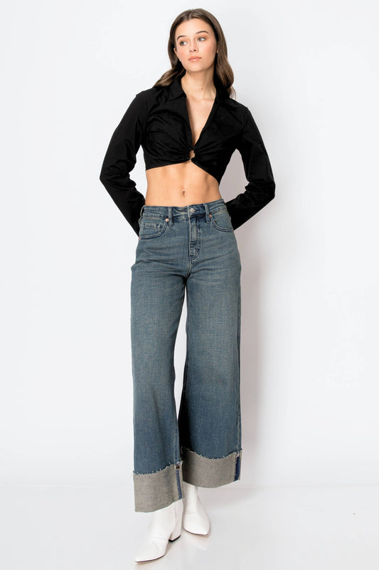 TUMMY CONTROL HIGH RISE CUFFED  WIDE LEG JEANS