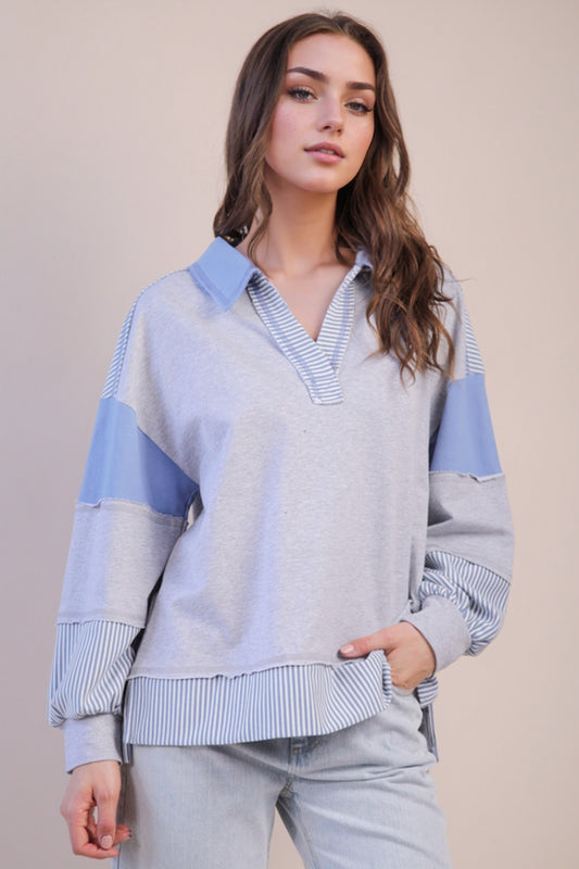 Plus Size Color Block Solid & Stripe Casual Knit Top