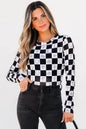 Black Checkerboard Western Elements Printed Mesh Long Sleeve