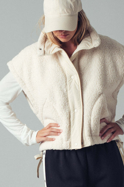 Cozy Sherpa Vest With Quilted Collar Detail