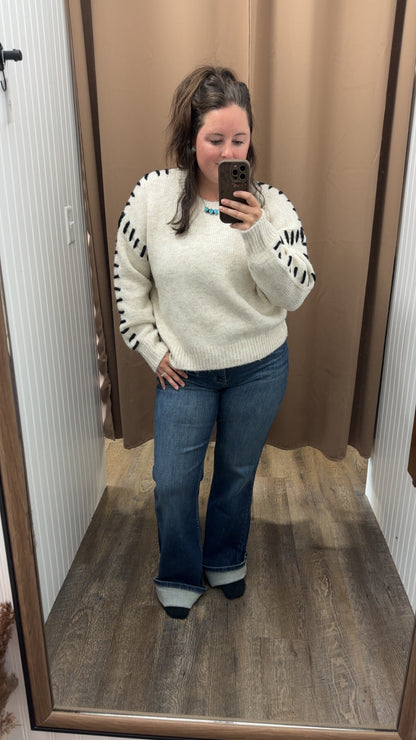 OATMEAL STITCH DETAIL SWEATER TOP