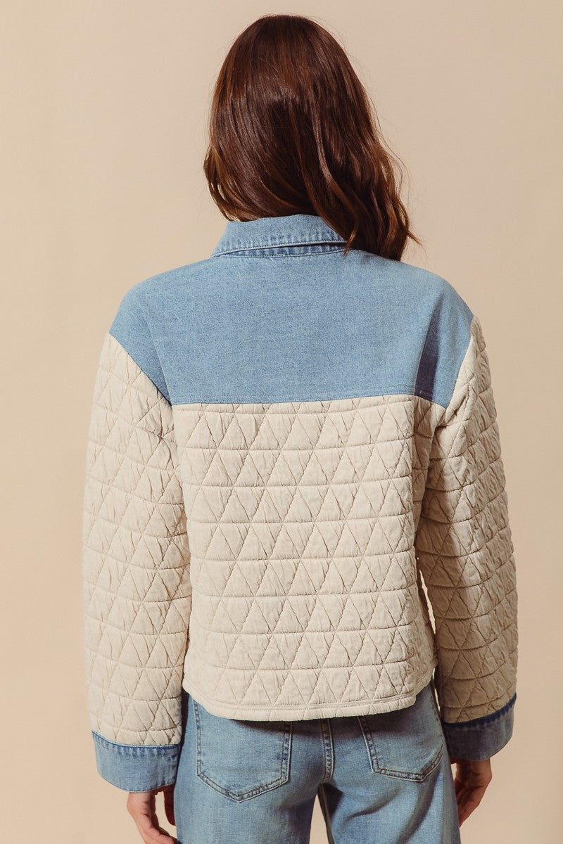 Quilted Button Up Jacket with Denim