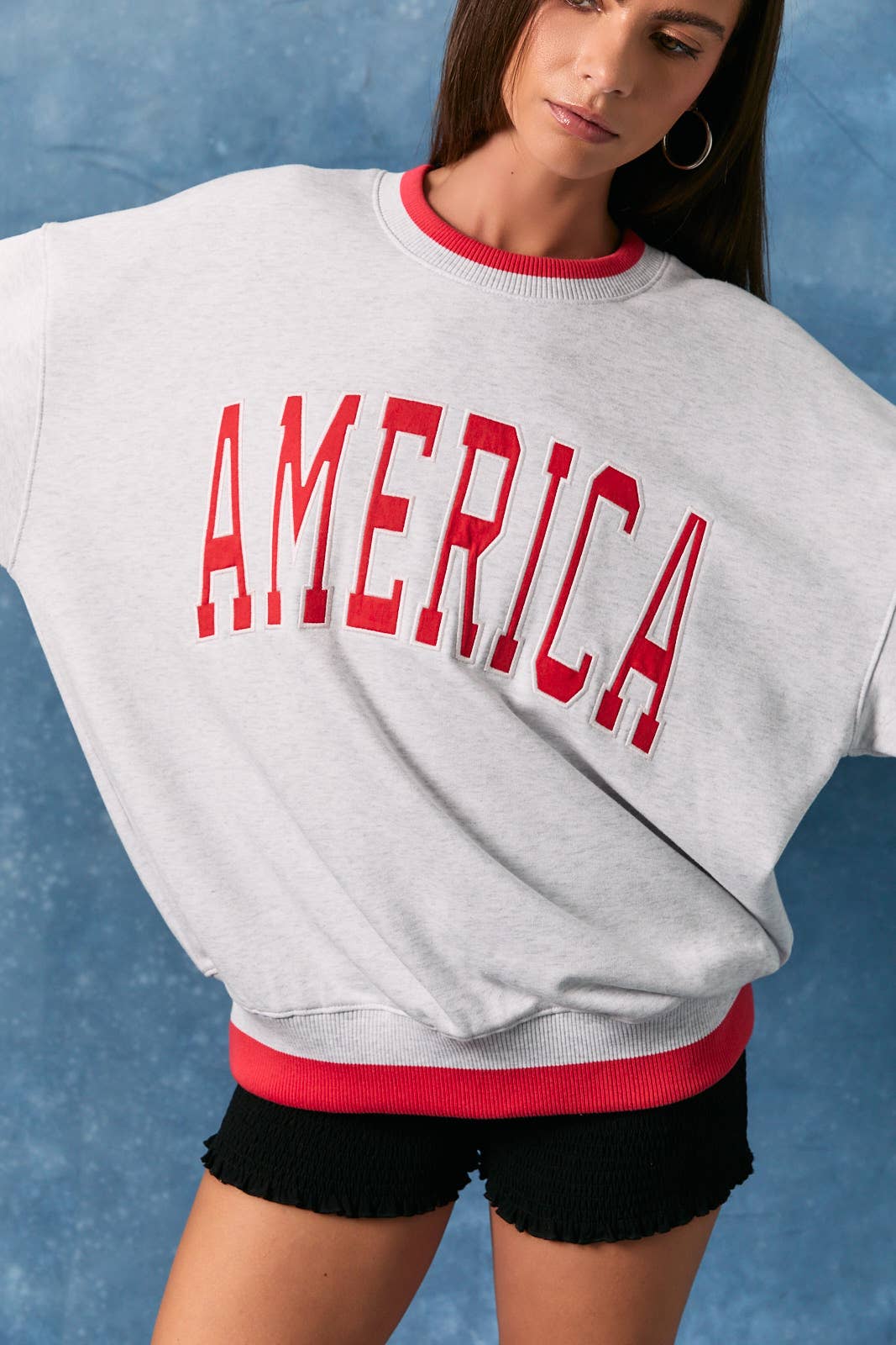 "AMERICA" LONG SLEEVE CREW NECK OVERSIZED SWEATSHIRT